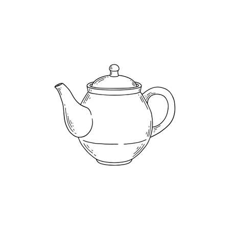 Kitchen teapot or kettle, hand drawn sketch vector illustration isolated.のイラスト素材
