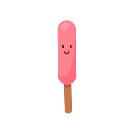 Pink ice cream on stick in flat vector illustration isolated on whiteのイラスト素材