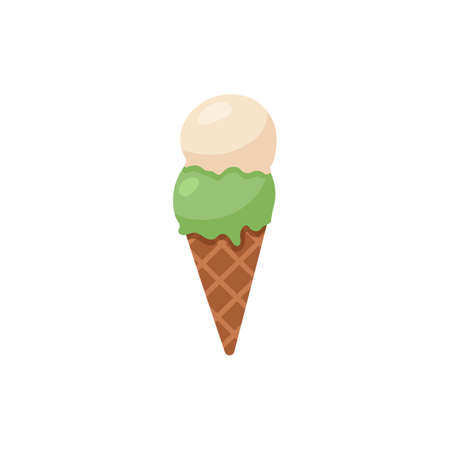 Ice cream in waffle cone in flat vector illustration isolated on whiteのイラスト素材