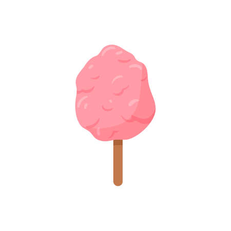 Sweet cotton candy on stick, flat vector illustration isolated on white background.のイラスト素材