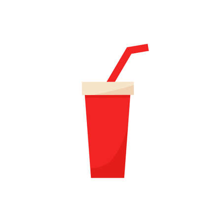Paper or plastic cup with lid and straw, flat vector illustration isolated on white background.のイラスト素材