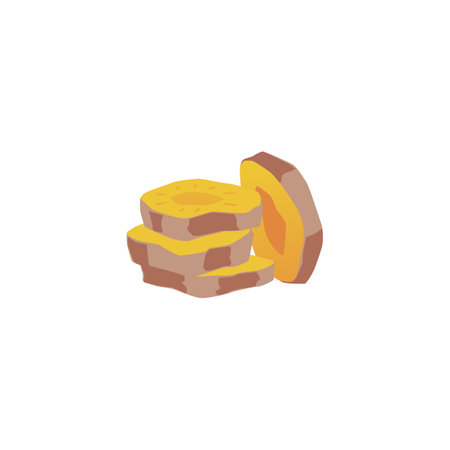 Turmeric root sliced to round orange pieces. Turmeric root cut into circle slices, oriental medicine plant vector cartoonのイラスト素材