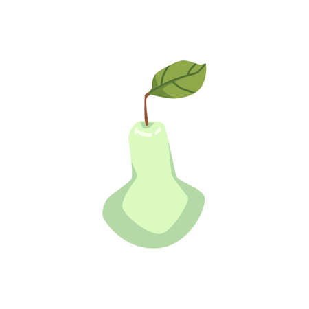 Green ripe pear with leaf icon, flat cartoon vector illustration isolated.のイラスト素材