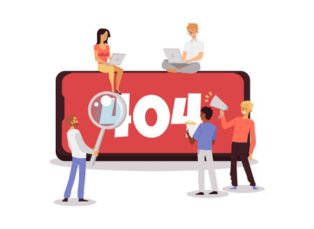 404 system error of mobile app, flat vector illustration isolated on white.のイラスト素材