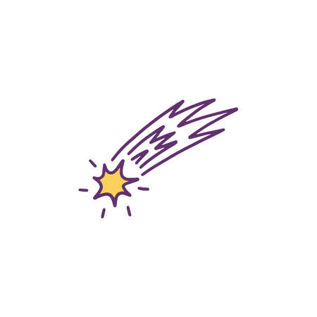 Shooting star falling for the sky doodle vector icon. Make a wish symbol, kid cute illustration.のイラスト素材