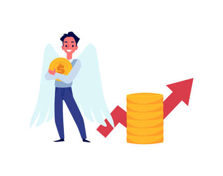 Business angel investor or sponsor among money, vector illustration isolated.のイラスト素材