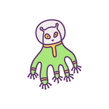 Space alien cute cartoon character doodle vector illustration isolated on white.のイラスト素材