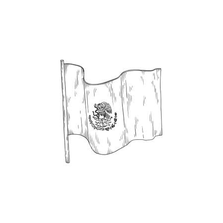 Mexican flag national symbol of Mexico, sketch vector illustration isolated.のイラスト素材