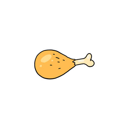Hand drawn chicken drumstick in colored doodle style, vector illustration isolated on white background.のイラスト素材
