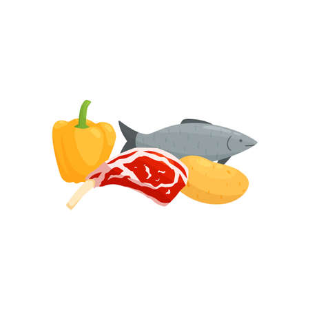 Vitamin B6 high products and foods flat vector illustration isolated.のイラスト素材