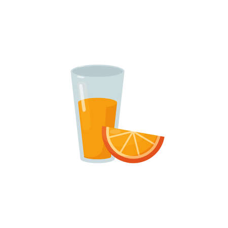 Orange juice in glass with slice of fruit flat vector illustration isolated.のイラスト素材