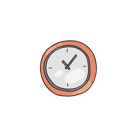 Round wall clock sign colored doodle style vector illustration isolated.のイラスト素材
