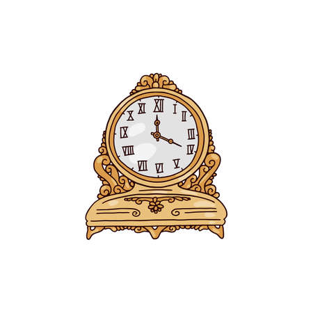 Old watches with round dial and Roman numerals, doodle vector illustration isolated on white background.のイラスト素材