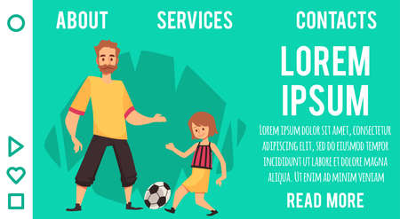 Website page with father and child playing together, flat vector illustration.のイラスト素材