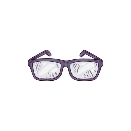 Fashionable glasses in colored sketch style with engraving, vector illustration isolated on white background.のイラスト素材