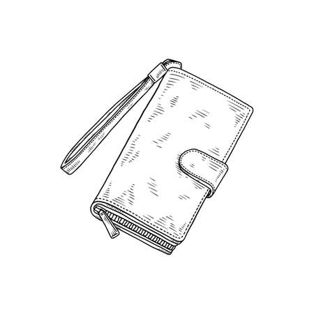 Male wallet or purse hand drawn sketch style vector illustration isolated.のイラスト素材