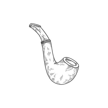 Smoking pipe in hand drawn sketch style with engraving, vector illustration isolated on white background.のイラスト素材