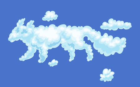 Fantasy clouds in shape of funny fox animal, flat vector illustration isolated.のイラスト素材