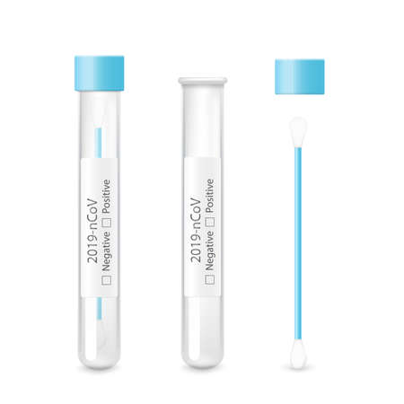 Medical Covid-19 smear swab test mockup realistic vector illustration isolated.