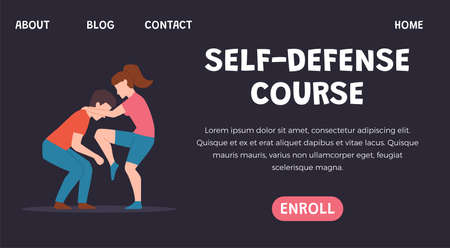 Self-defense course for women banner layout flat vector illustration.のイラスト素材