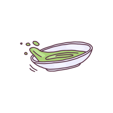 Plate with soup in hand drawn doodle style, vector illustration isolated on white background.のイラスト素材