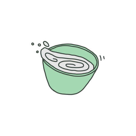 Hand drawn bowl with soup or gravy boat with sauce, doodle vector illustration isolated on white background.のイラスト素材
