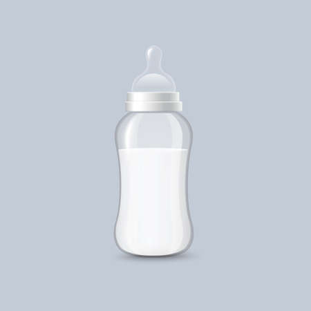 Newborn plastic bottle with milk mockup realistic vector illustration isolated.のイラスト素材