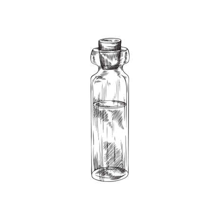 Essential or cooking oil vintage bottle engraving vector illustration isolated.のイラスト素材