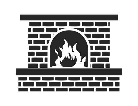 Fireplace or chimney made of bricks monochrome vector illustration isolated.のイラスト素材