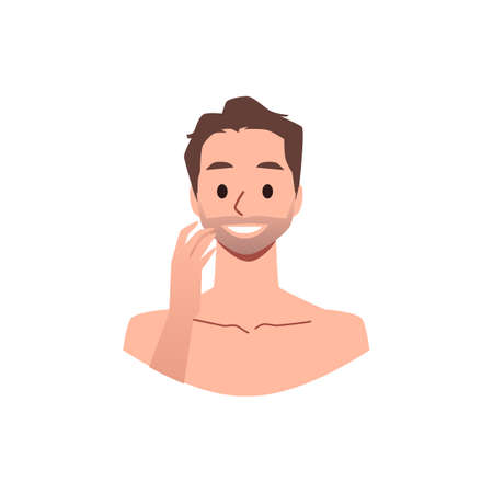 Happy man with beard before or after shaving, flat vector illustration isolated on white background.のイラスト素材