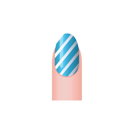 Striped nail manicure on fingernail, realistic vector illustration isolated.のイラスト素材