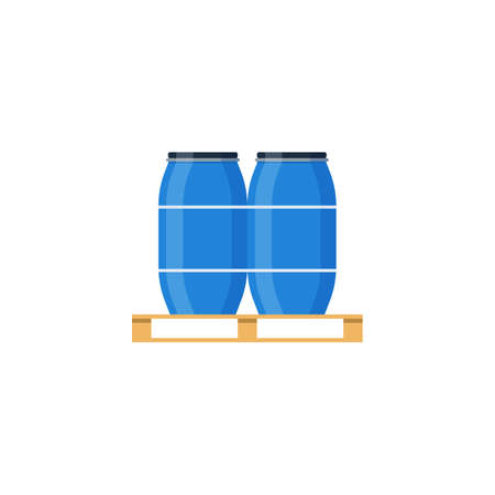 Plastic storage barrel containers on pallet, flat vector illustration isolated.のイラスト素材