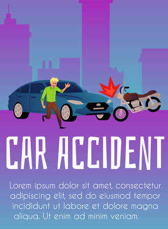 Man driver hit bike on the road, poster or banner template, flat vector illustration.のイラスト素材