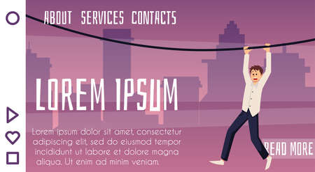 Scared office worker falling off the rope, landing page template - flat vector illustration.のイラスト素材