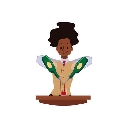 Woman bartender mixing drinks and making cocktail, flat vector illustration isolated on white background.のイラスト素材