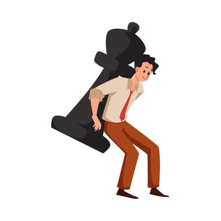 Male office worker carrying bishop chess piece, flat vector illustration isolated on white background.のイラスト素材