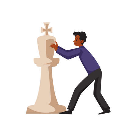 Businessman making move with bishop chess piece, flat vector illustration isolated on white background.のイラスト素材