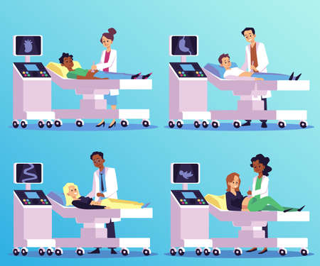 Ultrasound scan of internal organs set, flat vector illustration isolated.のイラスト素材