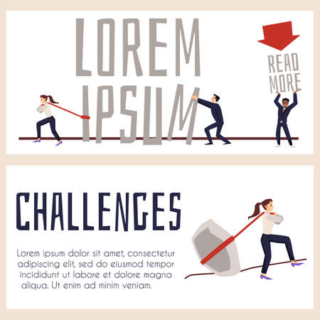 Set of horizontal website banners about work difficulties flat styleのイラスト素材