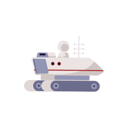 Futuristic mars or lunar rover with antenna, flat vector illustration isolated on white background.のイラスト素材