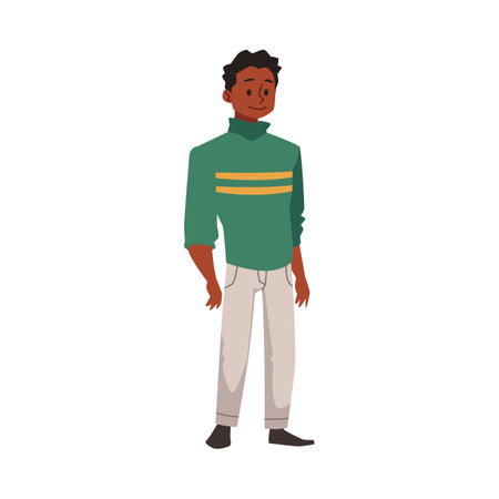 African american young handsome man standing flat vector illustration isolated.