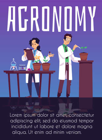 Man and woman agronomists working in teamwork in laboratory, poster template, flat vector illustration.のイラスト素材