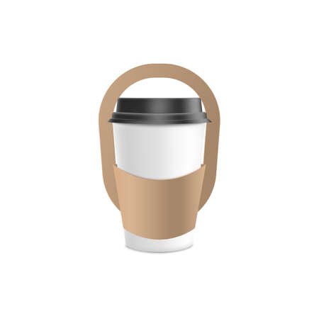 Beige, brown holder for one cup of coffee, vector flat illustration on a white background. Mockup, packaging templateのイラスト素材