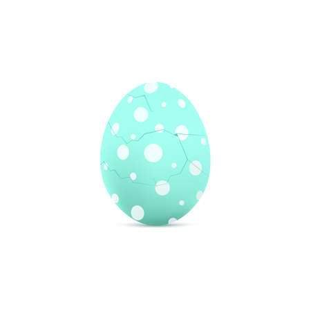 Egg with cracks in 3D vector illustration, turquoise egg with specks isolatedの写真素材