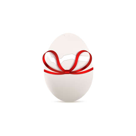 Chicken white egg with crack in realistic vector illustration decorated with bowのイラスト素材