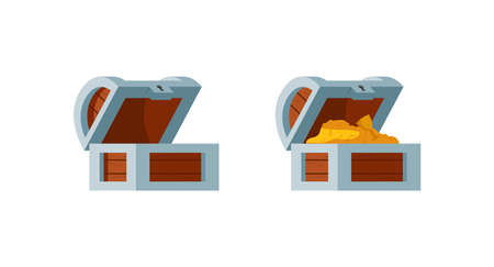 Treasures for pirate adventures on a white background, vector flat illustration.