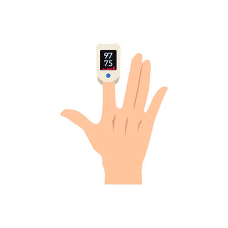 Pulse oximeter device on finger flat style, vector illustrationのイラスト素材