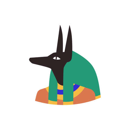 Anubis ancient Egyptian deity with jackal head, vector illustration isolated.のイラスト素材