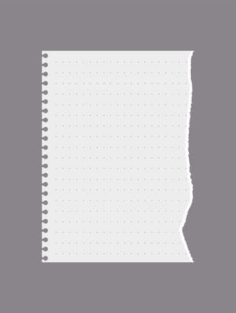 Ripped notebook piece of paper with dots, realistic vector illustration isolated on gray background.のイラスト素材