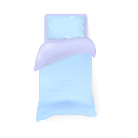 Blue single bed mockup, realistic, vector illustrationのイラスト素材